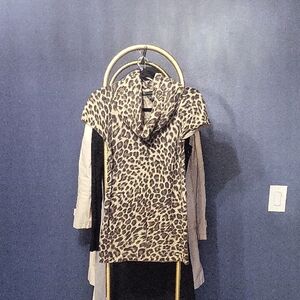 INC Women's Leopard Print Short Sleeve Sweater